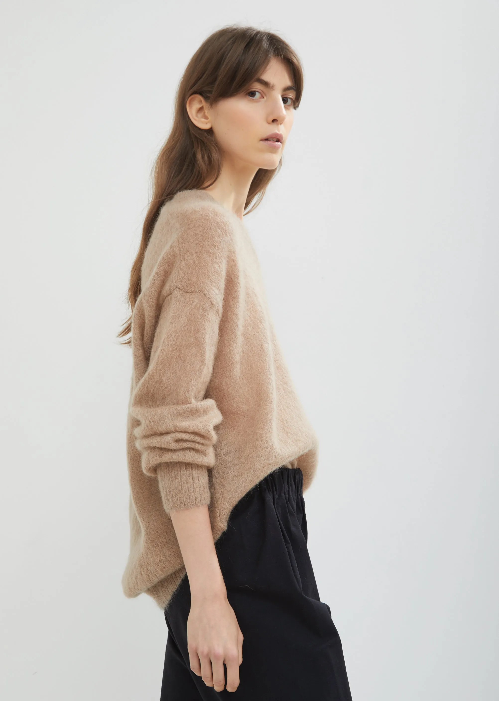 Oversized V-Neck Brushed Mohair Sweater