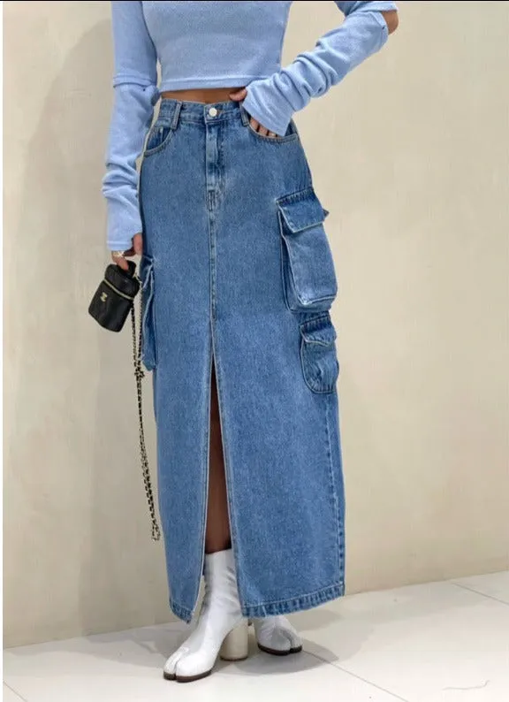 Pocket Denim Long Skirt