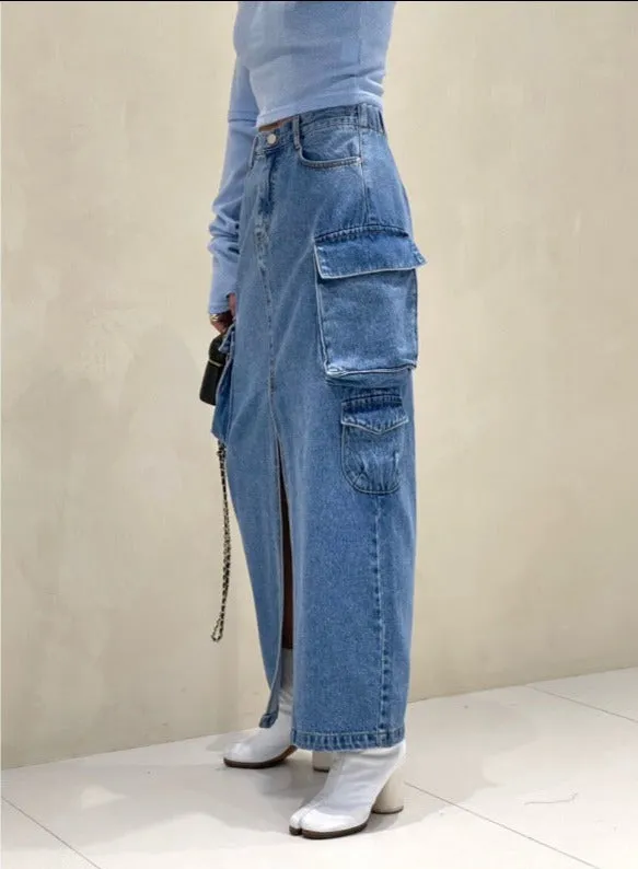 Pocket Denim Long Skirt