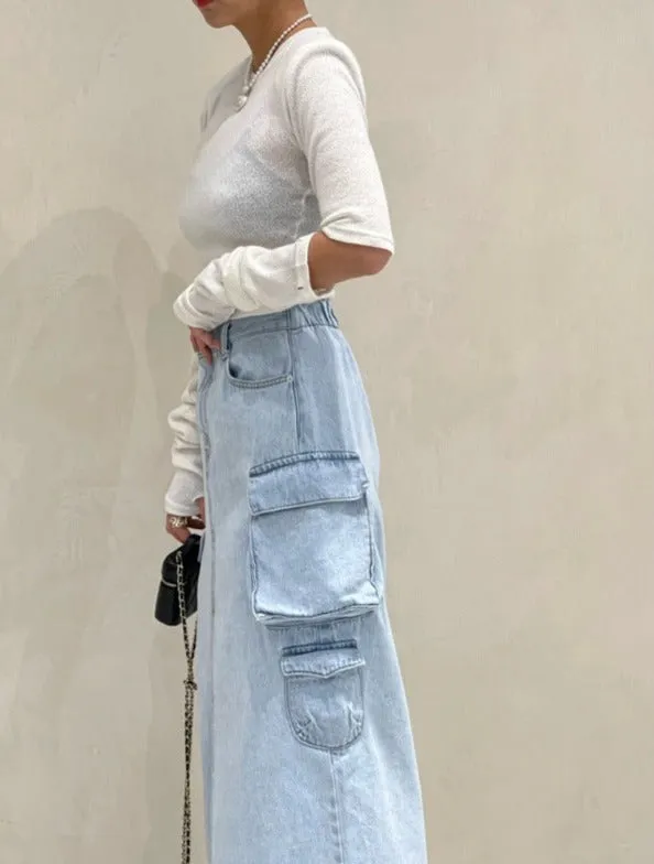 Pocket Denim Long Skirt