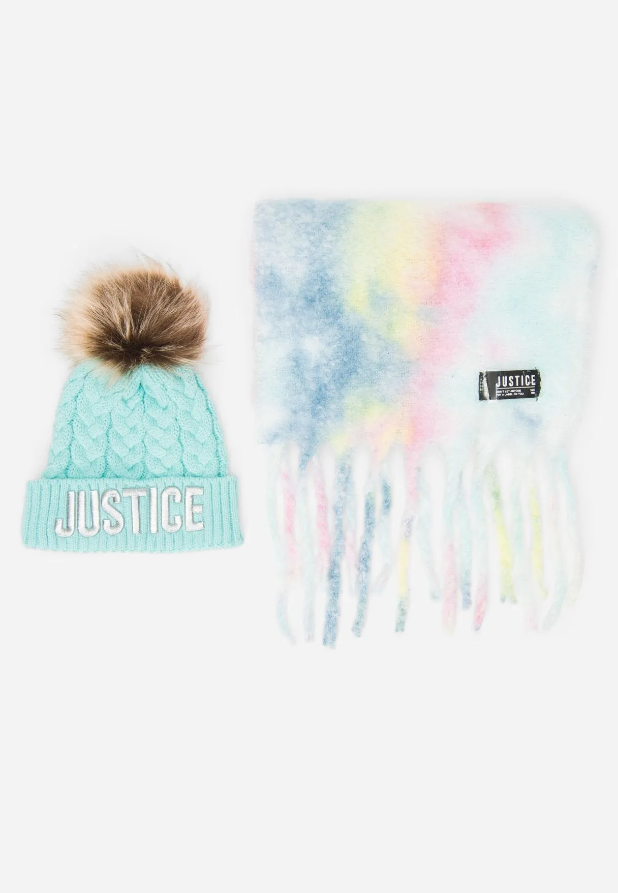 Pom Pom Beanie Hat & Fringe Scarf