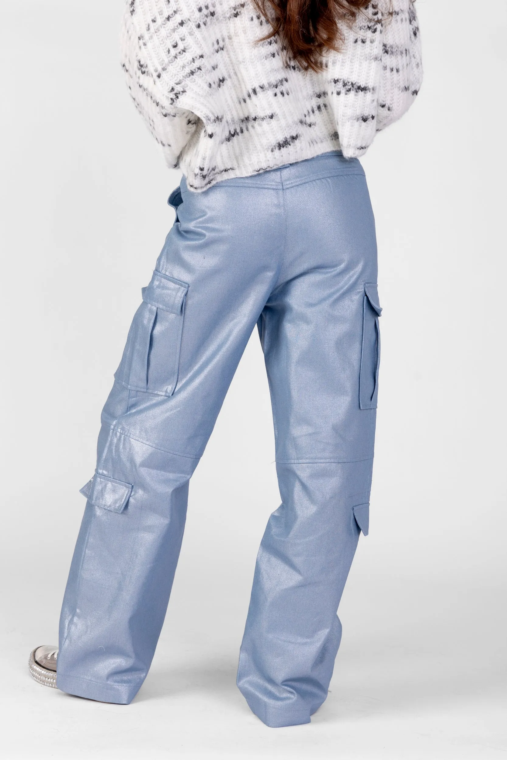 SALE - Bonnie Mid Rise Cargo Lurex Wide Pants