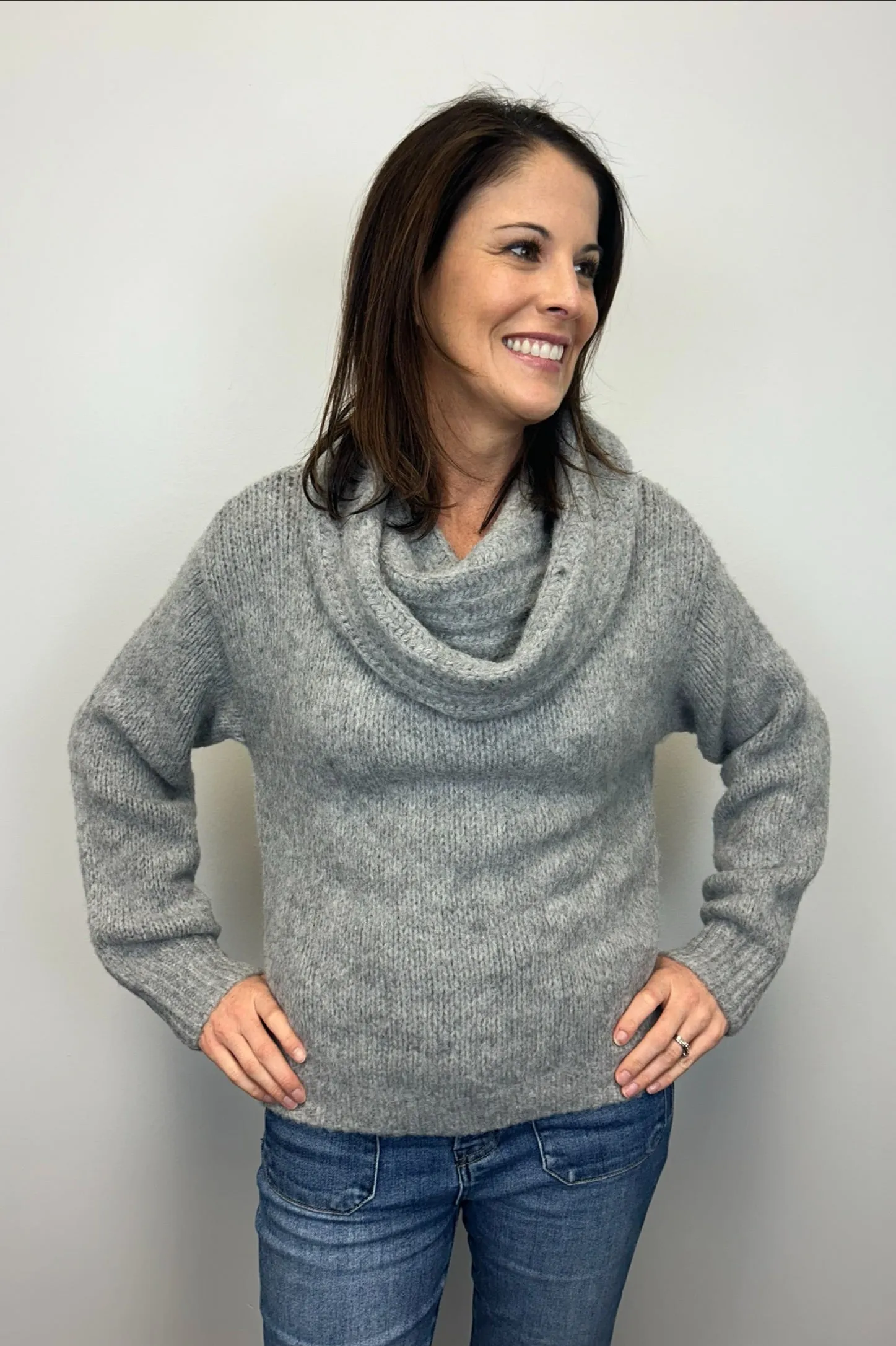 Soft Cowlneck Sweater - Gray