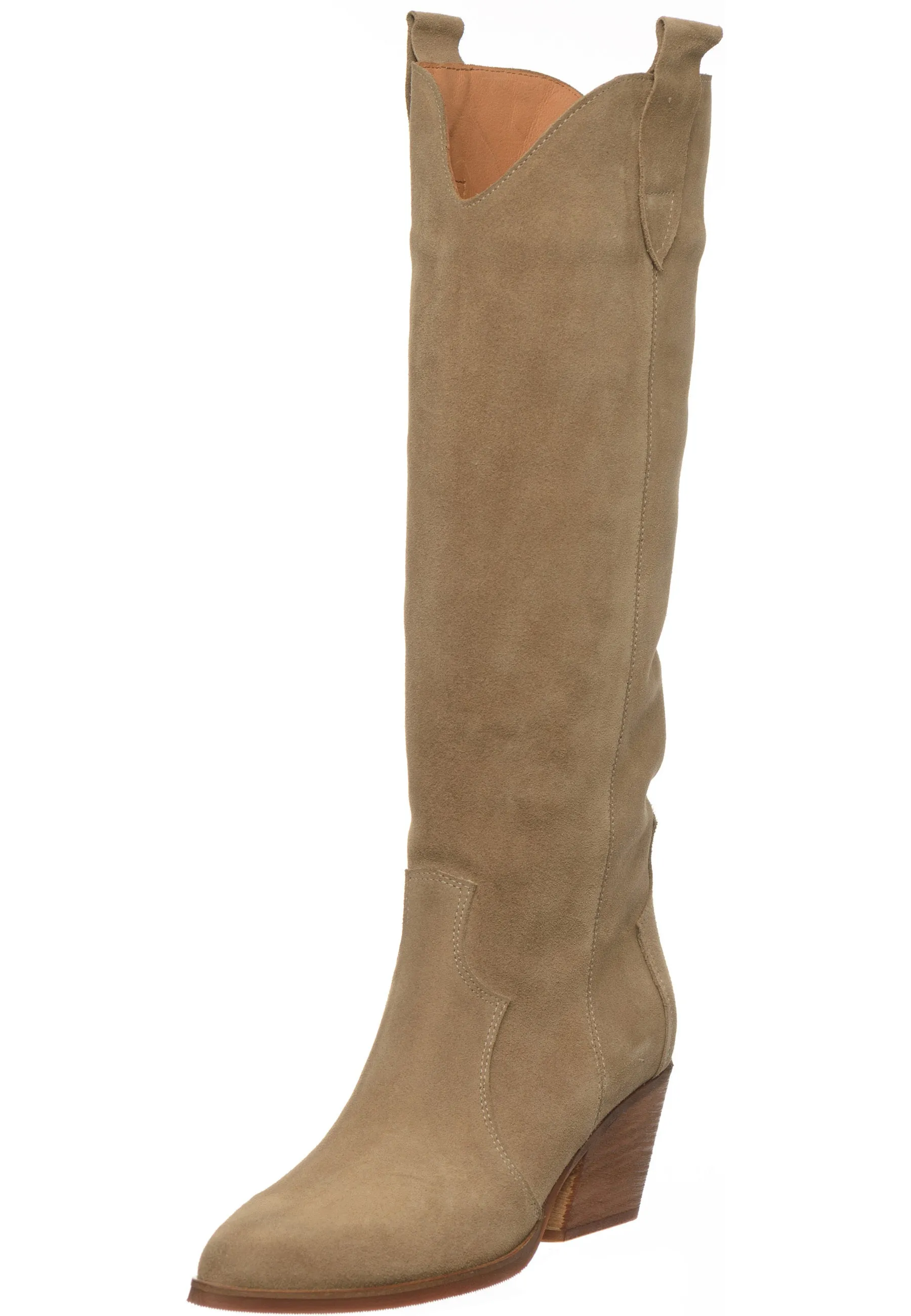 Western Block Heel Boots - Light Brown