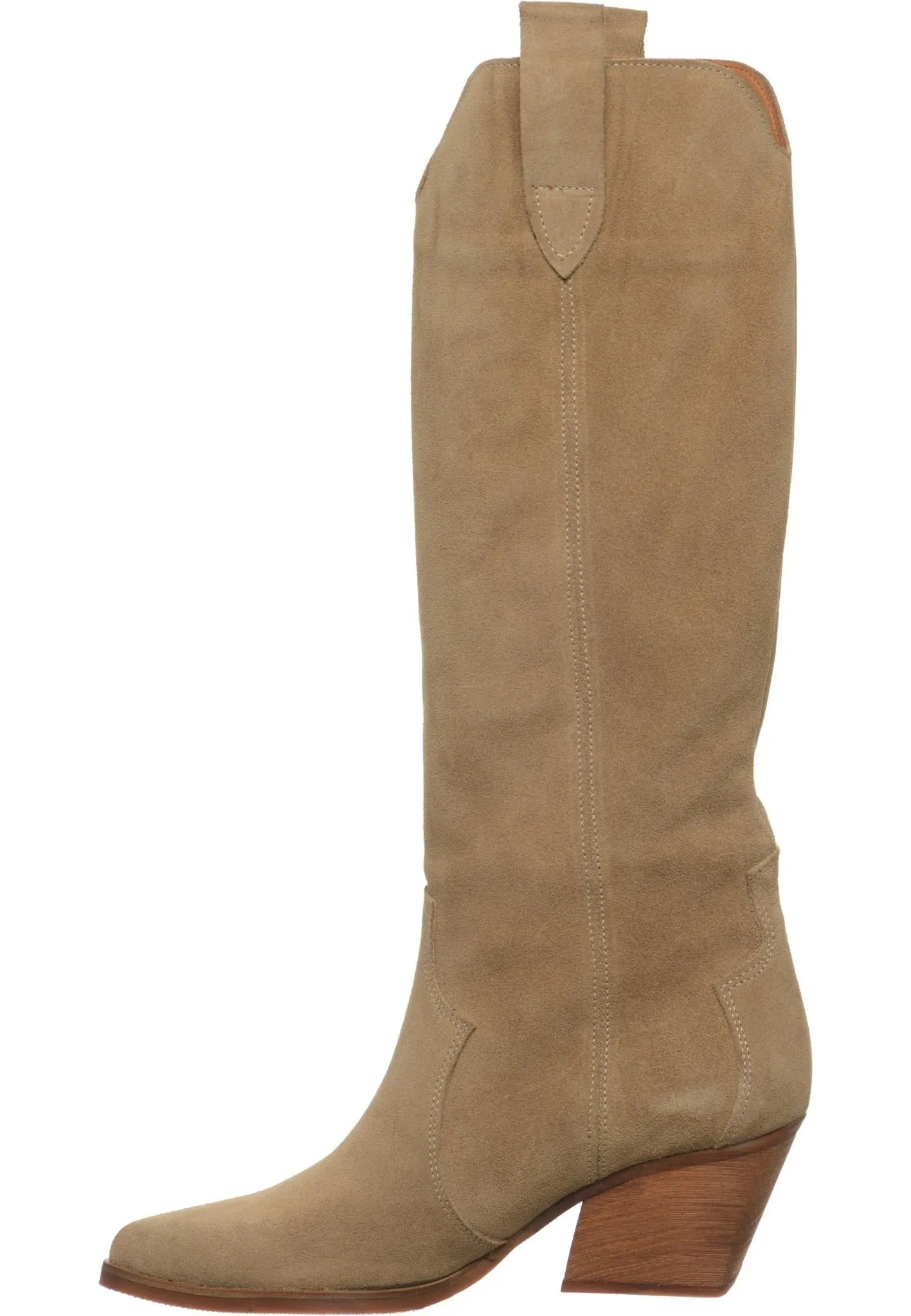 Western Block Heel Boots - Light Brown